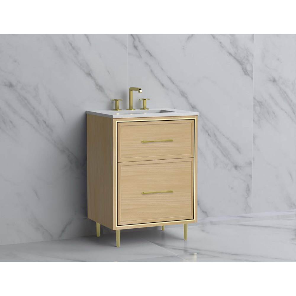 Madeli - Madeli Profile 24'' Free standing Vanity Cabinet in Natural Oak/HW: Handle & Feet Satin Brass(SB) - Natural Oak With Satin Brass