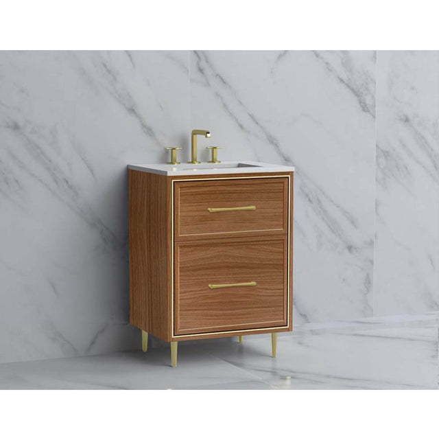 Madeli - Madeli Profile 24'' Free standing Vanity Cabinet in Natural Walnut/HW: Handle & Feet Polished Nickel(PN) - Natural Walnut With Polished Nickel