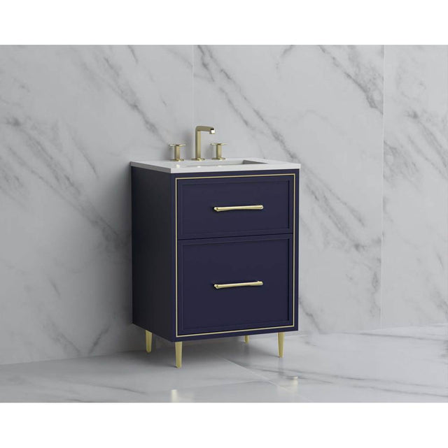 Madeli - Madeli Profile 24'' Free standing Vanity Cabinet in Sapphire/HW: Handle & Feet Satin Brass(SB) - Sapphire With Satin Brass