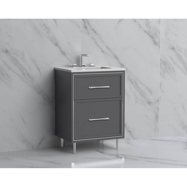 Madeli - Madeli Profile 24'' Free standing Vanity Cabinet in Studio Grey/HW: Handles/Feet in Satin Brass(SB) - Studio Gray With Satin Brass
