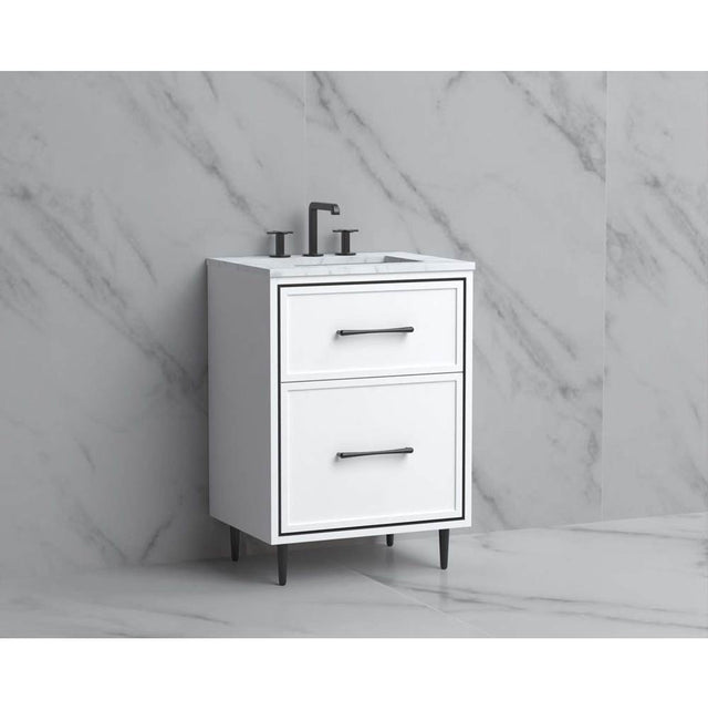 Madeli - Madeli Profile 24'' Free standing Vanity Cabinet in White/HW: Handle & Feet Satin Brass(SB) - White With Satin Brass