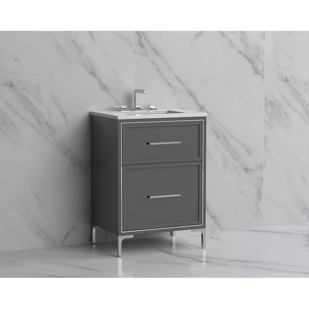 Madeli - Madeli Profile 24'' Free standing Vanity Cabinet in Studio Grey/HW: Handles/Feet in Brushed Nickel(BN) - Studio Gray With Brushed Nickel