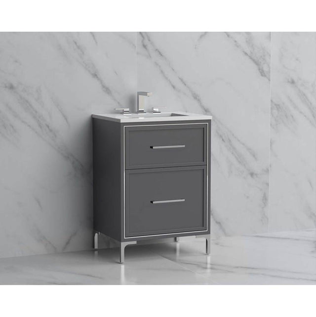 Madeli - Madeli Profile 24'' Free standing Vanity Cabinet in Studio Grey/HW: Handles/Feet in Satin Brass(SB) - Studio Gray With Satin Brass