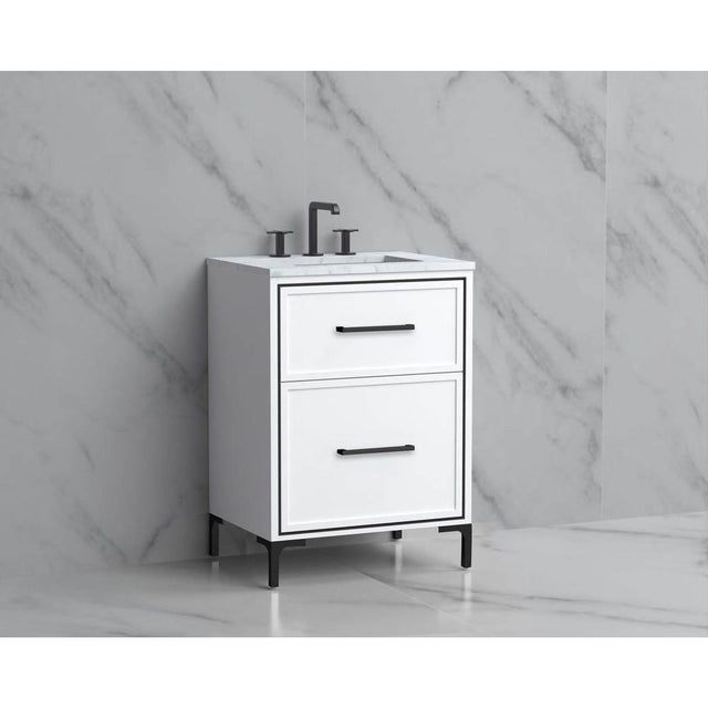 Madeli - Madeli Profile 24'' Free standing Vanity Cabinet in White/HW: Handle & Feet Brushed Nickel(BN) - White With Brushed Nickel
