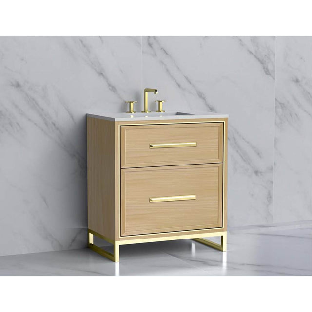 Madeli - Madeli Profile 30'' Free standing Vanity Cabinet in Natural Oak/HW: Handle & Feet Polished Nickel(PN) - Natural Oak With Polished Nickel
