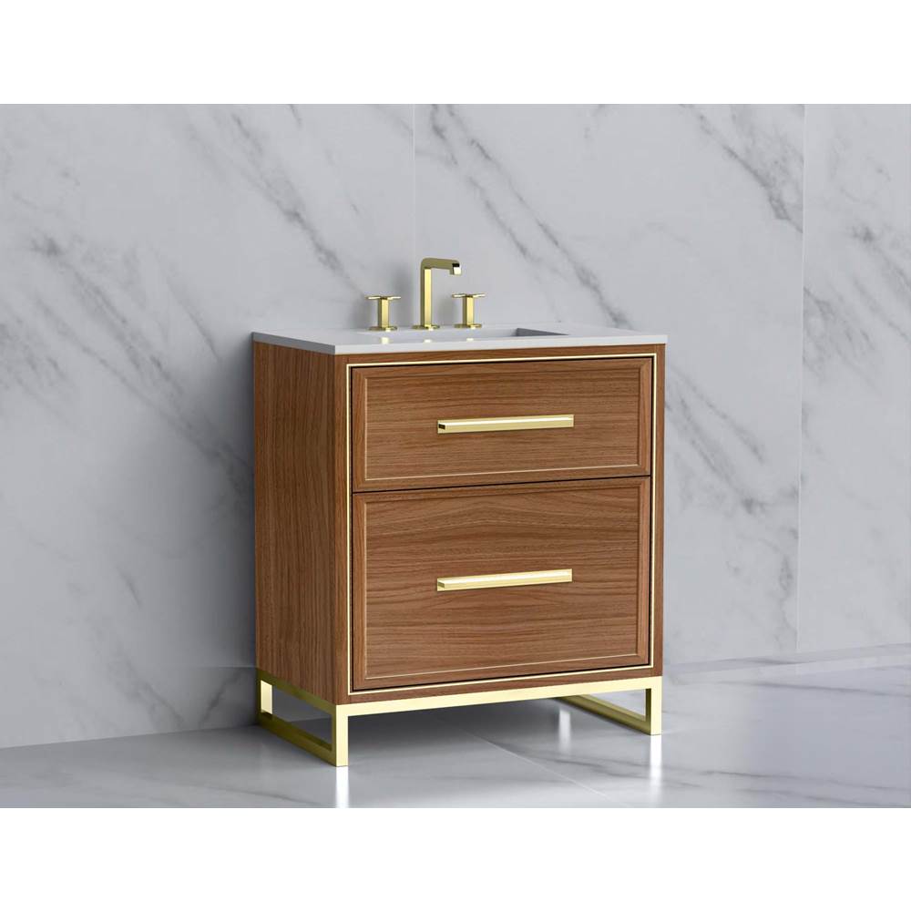 Madeli - Madeli Profile 30'' Free standing Vanity Cabinet in Natural Walnut/HW: Handle & Feet Polished Nickel(PN) - Natural Walnut With Polished Nickel