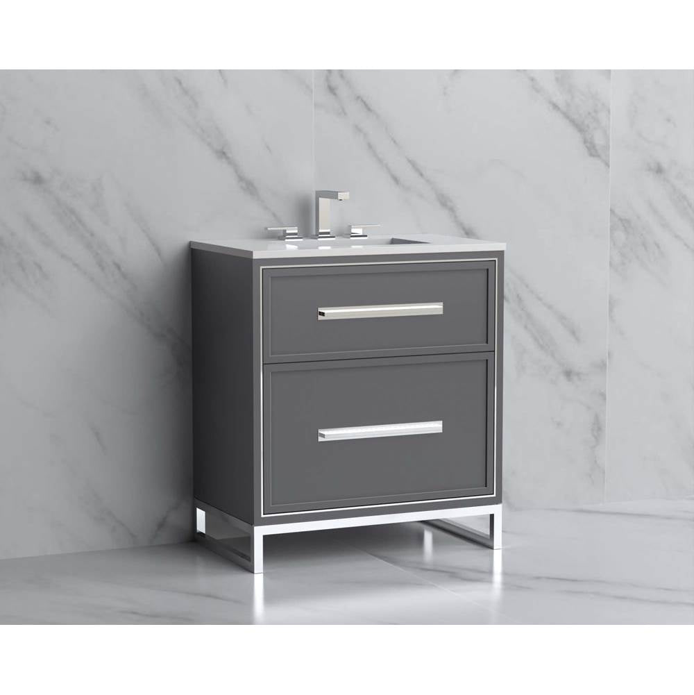 Madeli - Madeli Profile 30'' Free standing Vanity Cabinet in Studio Grey/HW: Handle & Feet Polished Chrome(PC) - Studio Gray With Polished Chrome