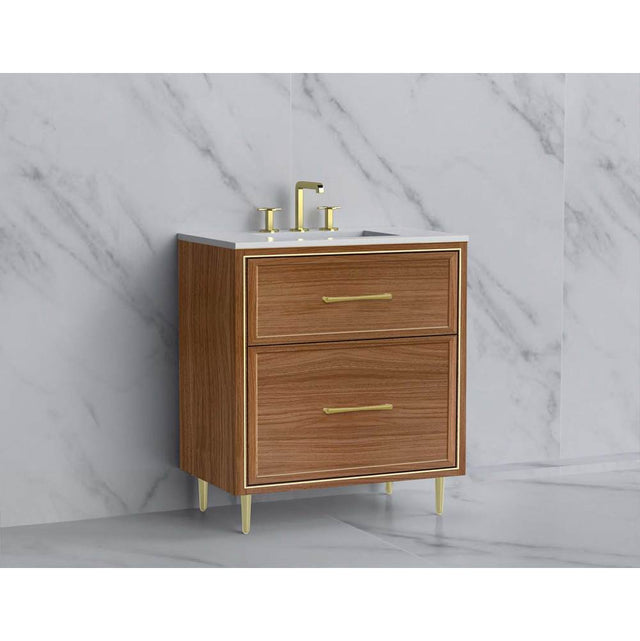 Madeli - Madeli Profile 30'' Free standing Vanity Cabinet in Natural Walnut/HW: Handle & Feet Brushed Nickel(BN) - Natural Walnut With Brushed Nickel