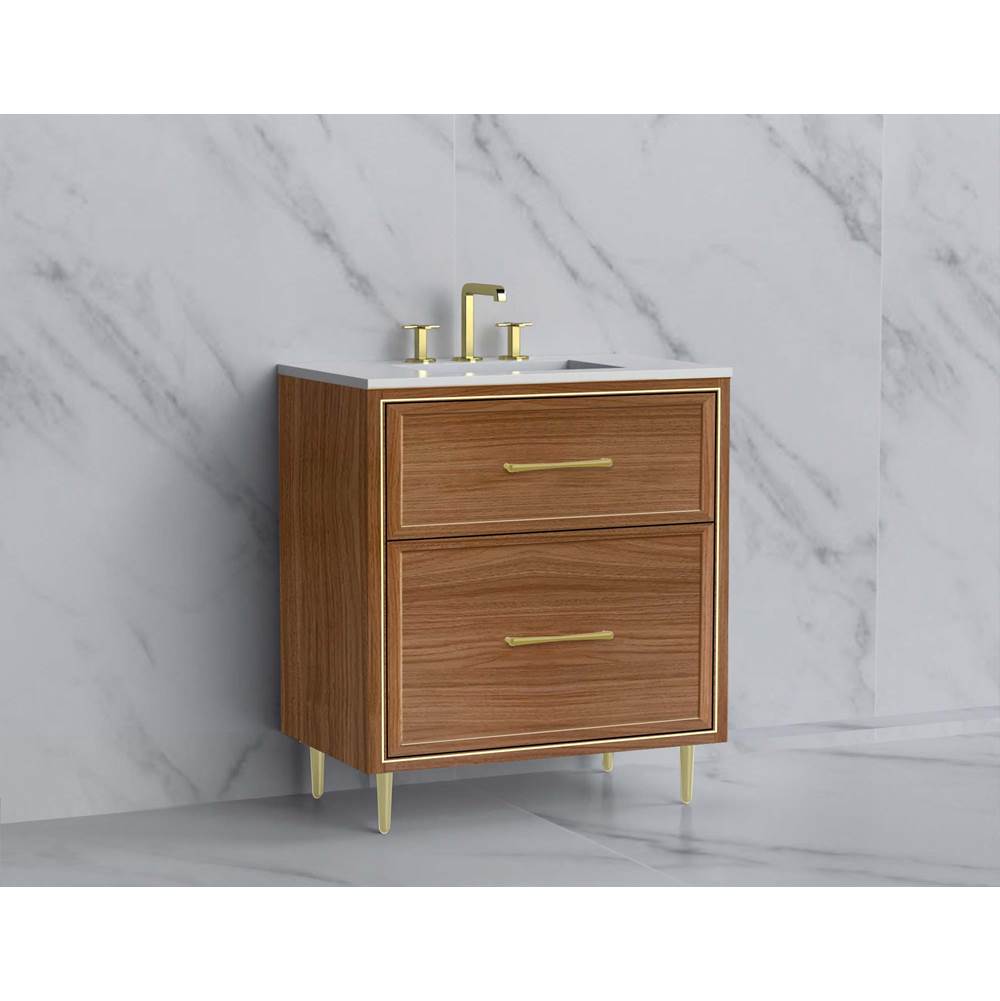 Madeli - Madeli Profile 30'' Free standing Vanity Cabinet in Natural Walnut/HW: Handle & Feet Satin Brass(SB) - Natural Walnut With Satin Brass