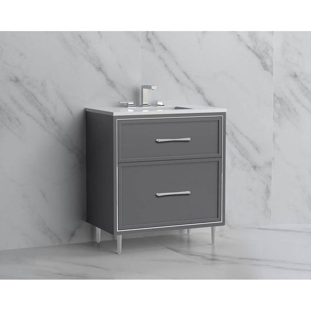 Madeli - Madeli Profile 30'' Free standing Vanity Cabinet in Studio Grey/HW: Handles/Feet in Satin Brass(SB) - Studio Gray With Satin Brass