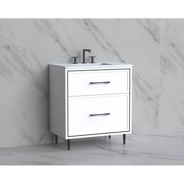 Madeli - Madeli Profile 30'' Free standing Vanity Cabinet in White/HW: Handle & Feet Satin Brass(SB) - White With Satin Brass