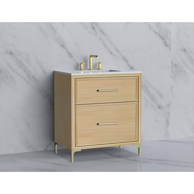 Madeli - Madeli Profile 30'' Free standing Vanity Cabinet in Natural Oak/HW: Handle & Feet Satin Brass(SB) - Natural Oak With Satin Brass