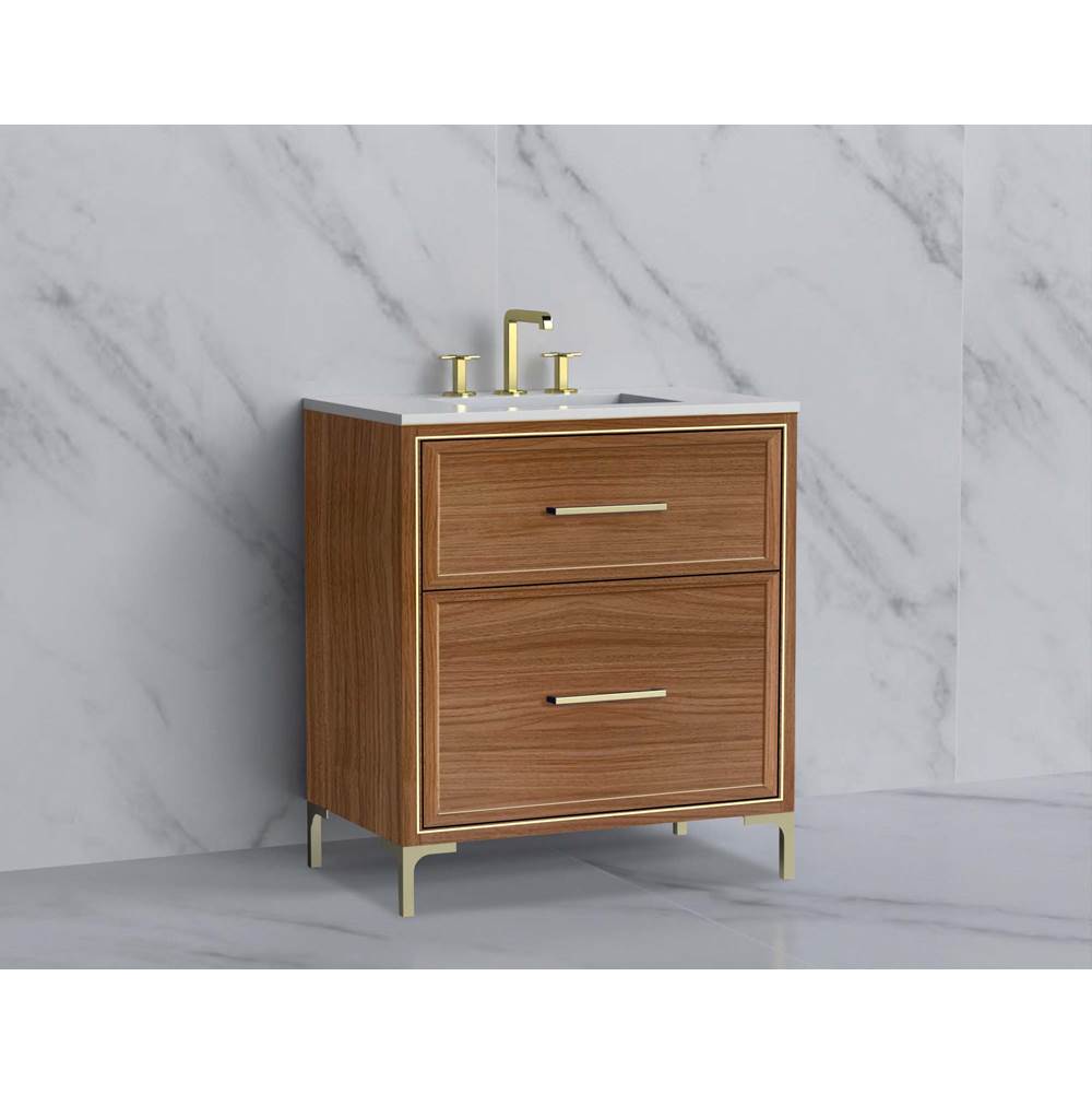 Madeli - Madeli Profile 30'' Free standing Vanity Cabinet in Natural Walnut/HW: Handle & Feet Polished Chrome(PC) - Natural Walnut With Polished Chrome