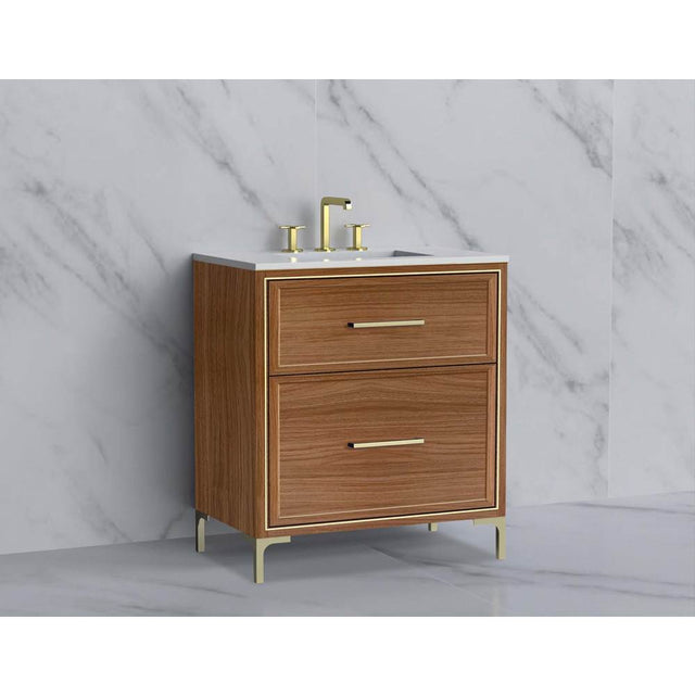 Madeli - Madeli Profile 30'' Free standing Vanity Cabinet in Natural Walnut/HW: Handle & Feet Polished Chrome(PC) - Natural Walnut With Polished Chrome