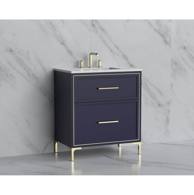 Madeli - Madeli Profile 30'' Free standing Vanity Cabinet in Sapphire/HW: Handle & Feet Brushed Nickel(BN) - Sapphire With Brushed Nickel