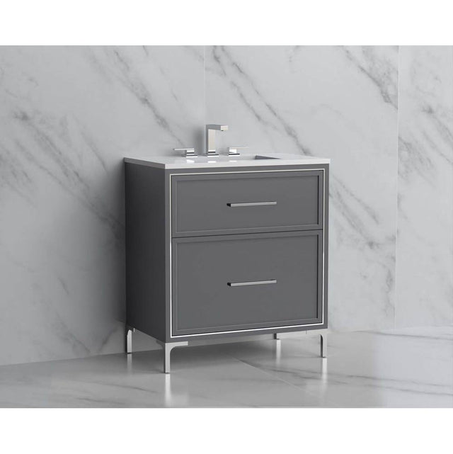 Madeli - Madeli Profile 30'' Free standing Vanity Cabinet in Studio Grey/HW: Handles/Feet in Polished Nickel(PN) - Studio Gray With Polished Nickel