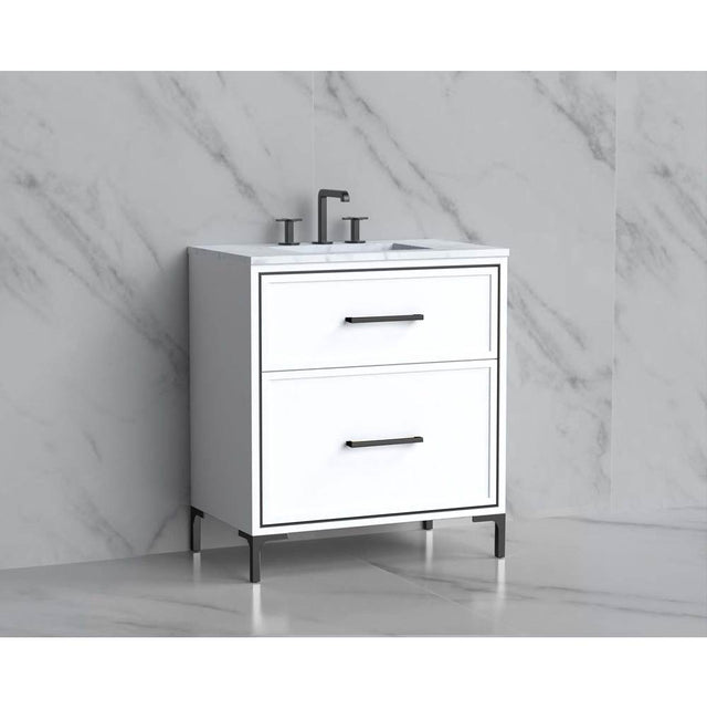 Madeli - Madeli Profile 30'' Free standing Vanity Cabinet in White/HW: Handle & Feet Satin Brass(SB) - White With Satin Brass