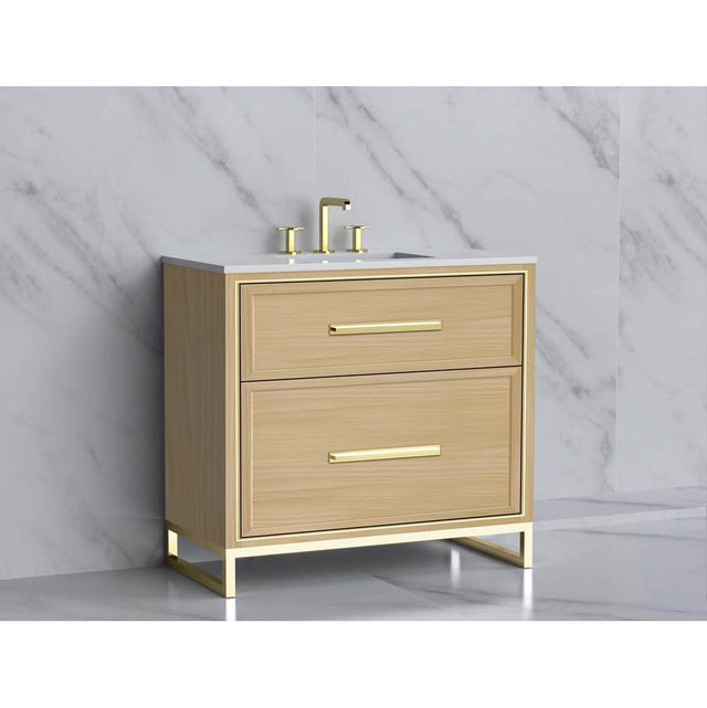 Madeli - Madeli Profile 36'' Free standing Vanity Cabinet in Natural Oak/HW: Handle & Feet Polished Chrome(PC) - Natural Oak With Polished Chrome