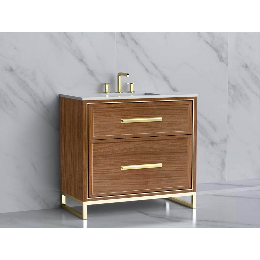 Madeli - Madeli Profile 36'' Free standing Vanity Cabinet in Natural Walnut/HW: Handle & Feet Polished Nickel(PN) - Natural Walnut With Polished Nickel