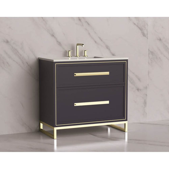 Madeli - Madeli Profile 36'' Free standing Vanity Cabinet in Sapphire/HW: Handle & Feet Brushed Nickel(BN) - Sapphire With Brushed Nickel