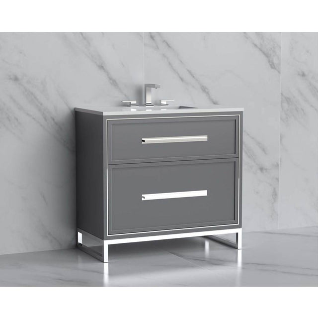 Madeli - Madeli Profile 36'' Free standing Vanity Cabinet in Studio Grey/HW: Handle & Feet Brushed Nickel(BN) - Studio Gray With Brushed Nickel