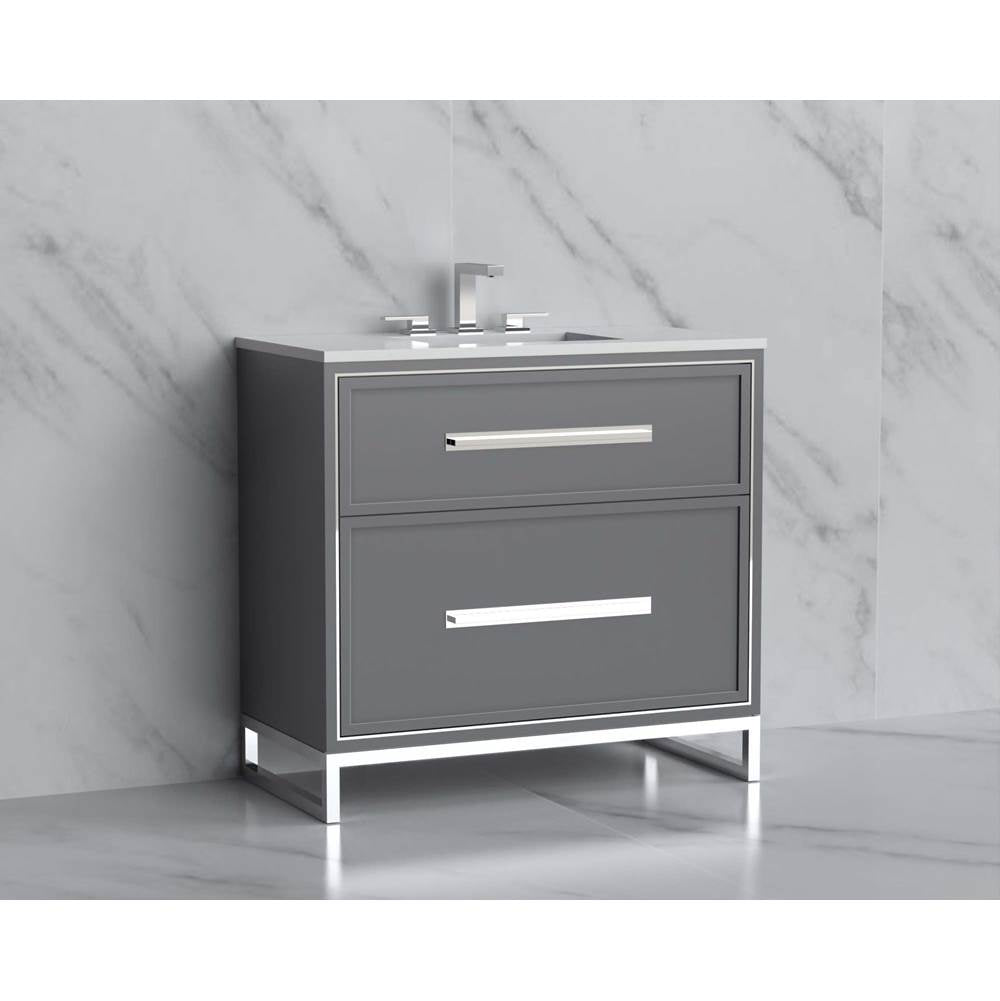 Madeli - Madeli Profile 36'' Free standing Vanity Cabinet in Studio Grey/HW: Handle & Feet Polished Nickel(PN) - Studio Gray With Polished Nickel