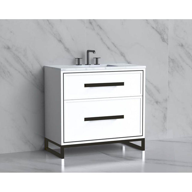 Madeli - Madeli Profile 36'' Free standing Vanity Cabinet in White/HW: Handle & Feet Matte Black(MB) - White With Matte Black