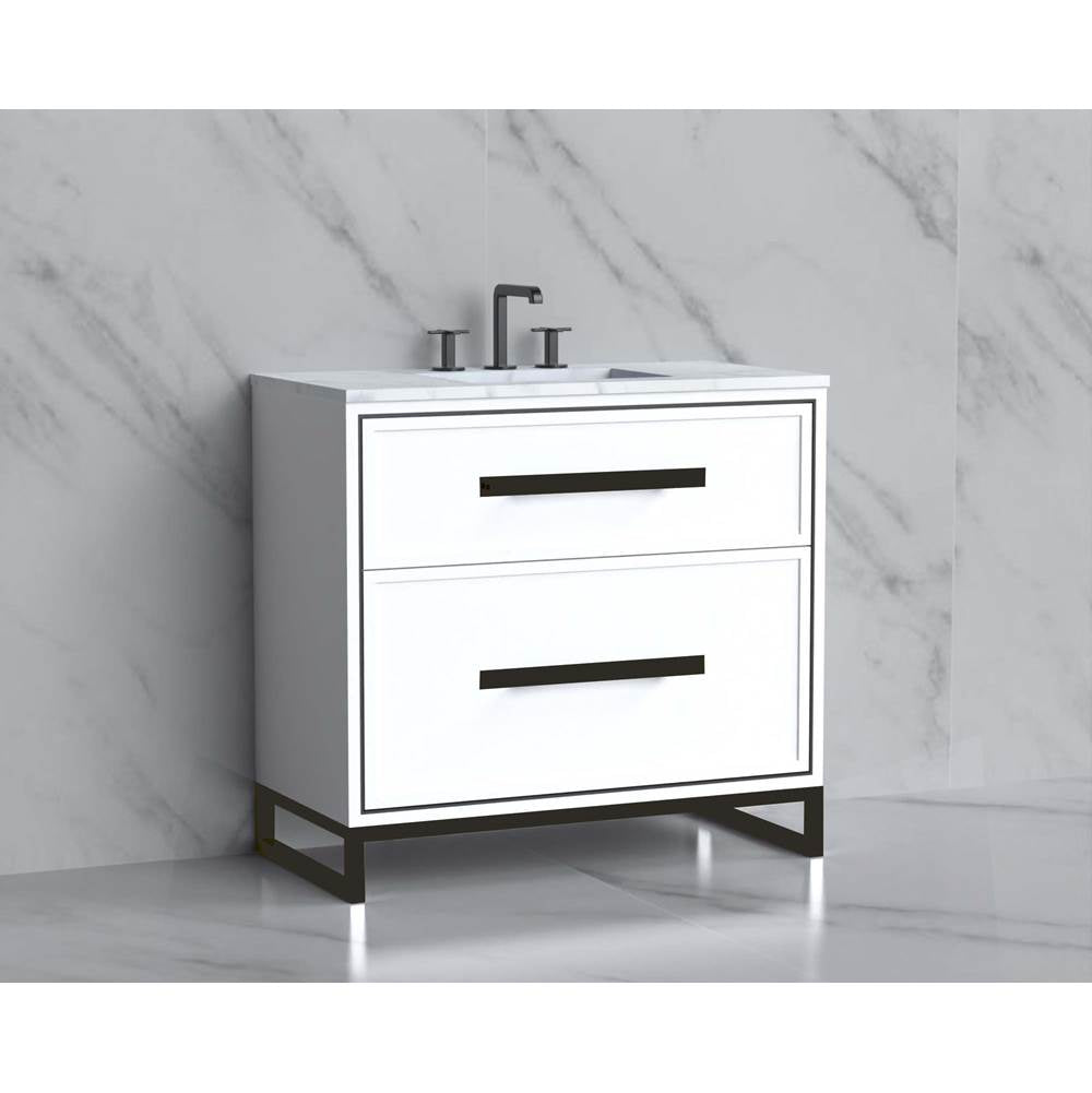 Madeli - Madeli Profile 36'' Free standing Vanity Cabinet in White/HW: Handle & Feet Polished Nickel(PN) - White With Polished Nickel