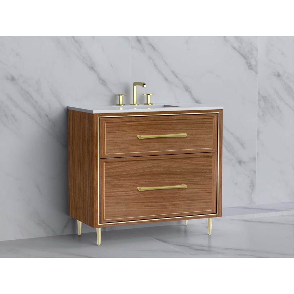 Madeli - Madeli Profile 36'' Free standing Vanity Cabinet in Natural Walnut/HW: Handle & Feet Matte Black(MB) - Natural Walnut With Matte Black