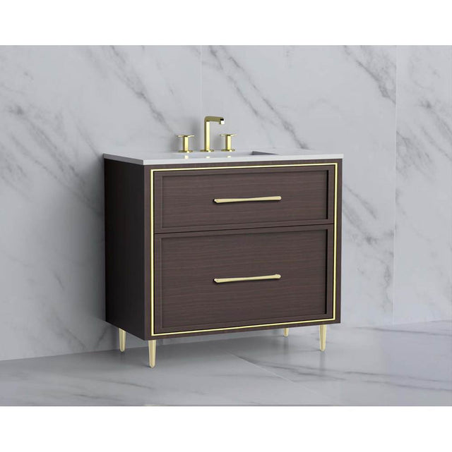 Madeli - Madeli Profile 36'' Free standing Vanity Cabinet in Walnut/HW: Handle & Feet Polished Chrome(PC) - Walnut With Polished Chrome