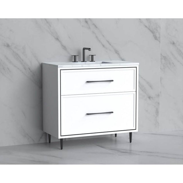 Madeli - Madeli Profile 36'' Free standing Vanity Cabinet in White/HW: Handle & Feet Polished Nickel(PN) - White With Polished Nickel