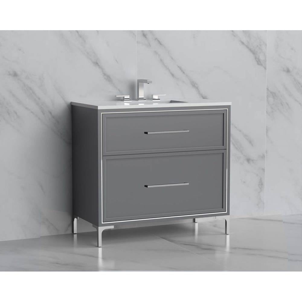Madeli - Madeli Profile 36'' Free standing Vanity Cabinet in Studio Grey/HW: Handles/Feet in Brushed Nickel(BN) - Studio Gray With Brushed Nickel