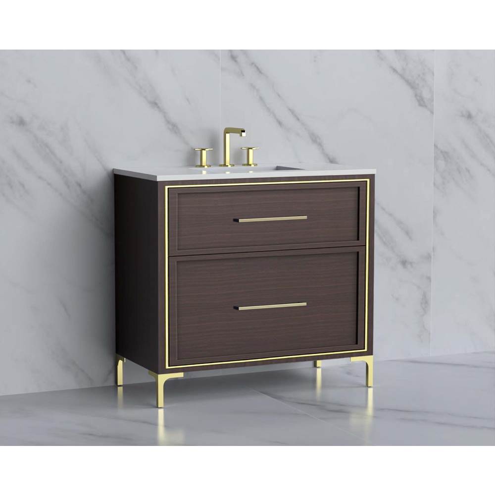 Madeli - Madeli Profile 36'' Free standing Vanity Cabinet in Walnut/HW: Handle & Feet Matte Black(MB) - Walnut With Matte Black