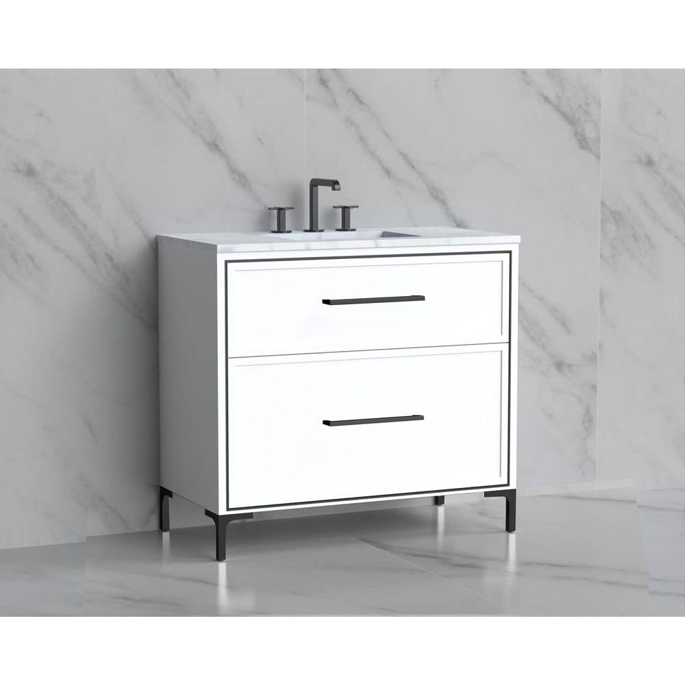 Madeli - Madeli Profile 36'' Free standing Vanity Cabinet in White/HW: Handle & Feet Brushed Nickel(BN) - White With Brushed Nickel