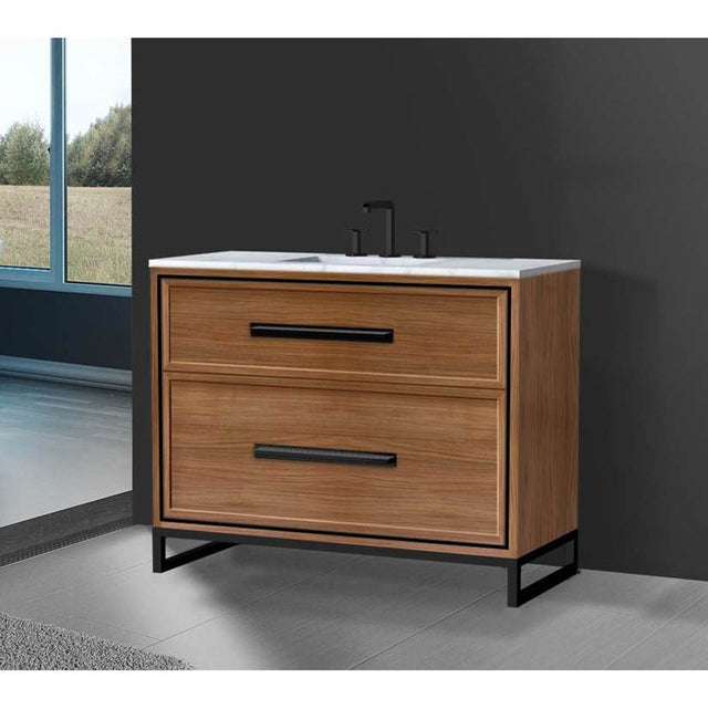 Madeli - Madeli Profile 42'' Free standing Vanity Cabinet in Natural Walnut/HW: Handle & Feet Satin Brass(SB) - Natural Walnut With Satin Brass