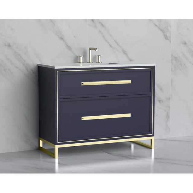 Madeli - Madeli Profile 42'' Free standing Vanity Cabinet in Sapphire/HW: Handle & Feet Brushed Nickel(BN) - Sapphire With Brushed Nickel