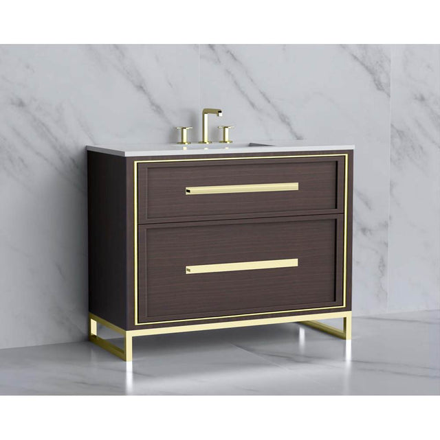 Madeli - Madeli Profile 42'' Free standing Vanity Cabinet in Walnut/HW: Handle & Feet Brushed Nickel(BN) - Walnut With Brushed Nickel