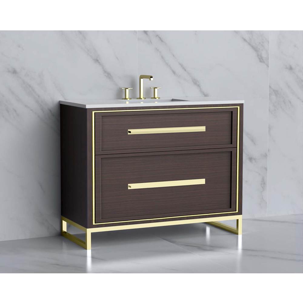Madeli - Madeli Profile 42'' Free standing Vanity Cabinet in Walnut/HW: Handle & Feet Satin Brass(SB) - Walnut With Satin Brass