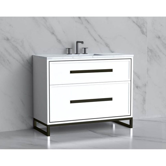 Madeli - Madeli Profile 42'' Free standing Vanity Cabinet in White/HW: Handle & Feet Matte Black(MB) - White With Matte Black