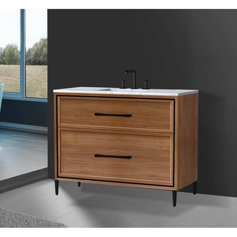 Madeli - Madeli Profile 42'' Free standing Vanity Cabinet in Natural Walnut/HW: Handle & Fee Polished Chrome(PC) - Natural Walnut With Polished Chrome