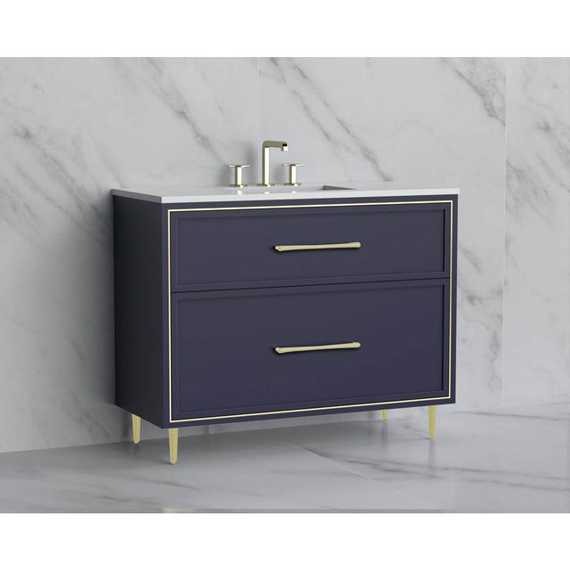 Madeli - Madeli Profile 42'' Free standing Vanity Cabinet in Sapphire/HW: Handle & Feet Satin Brass(SB) - Sapphire With Satin Brass