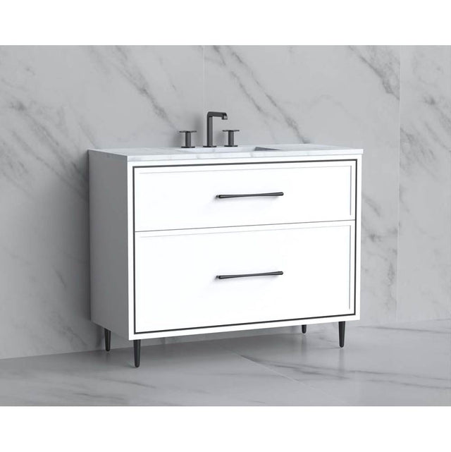 Madeli - Madeli Profile 42'' Free standing Vanity Cabinet in White/HW: Handle & Feet Polished Chrome(PC) - White With Polished Chrome