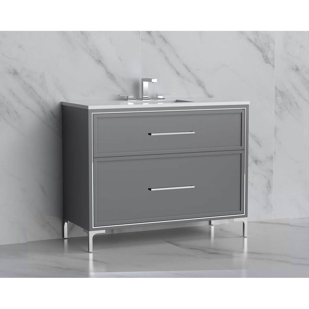 Madeli - Madeli Profile 42'' Free standing Vanity Cabinet in Studio Grey/HW: Handles/Feet in Satin Brass(SB) - Studio Gray With Satin Brass