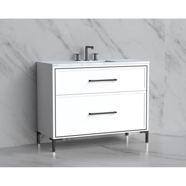 Madeli - Madeli Profile 42'' Free standing Vanity Cabinet in White/HW: Handle & Feet Polished Chrome(PC) - White With Polished Chrome