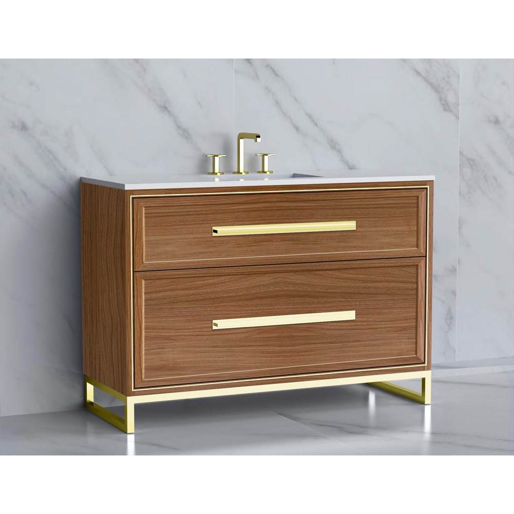 Madeli - Madeli Profile 48C'' Free standing Vanity Cabinet in Natural Walnut/HW: Handle & Feet Brushed Nickel(BN) - Natural Walnut With Brushed Nickel