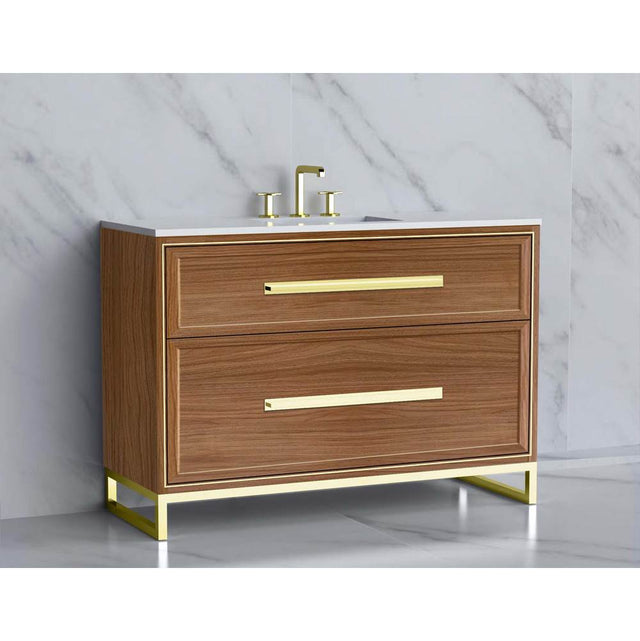 Madeli - Madeli Profile 48C'' Free standing Vanity Cabinet in Natural Walnut/HW: Handle & Feet Polished Chrome(PC) - Natural Walnut With Polished Chrome