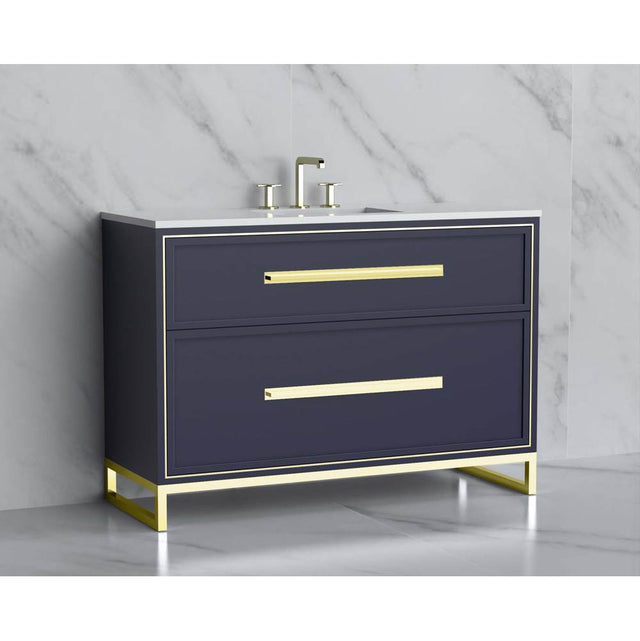 Madeli - Madeli Profile 48C'' Free standing Vanity Cabinet in Sapphire/HW: Handle & Feet Satin Brass(SB) - Sapphire With Satin Brass