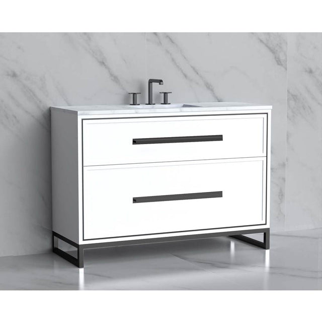 Madeli - Madeli Profile 48C'' Free standing Vanity Cabinet in White/HW: Handle & Feet Matte Black(MB) - White With Matte Black