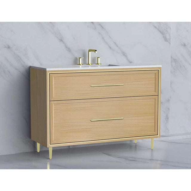 Madeli - Madeli Profile 48C'' Free standing Vanity Cabinet in Natural Oak/HW: Handle & Feet Polished Nickel(PN) - Natural Oak With Polished Nickel
