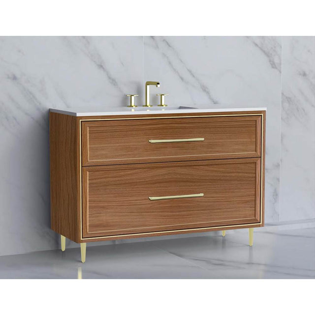 Madeli - Madeli Profile 48C'' Free standing Vanity Cabinet in Natural Walnut/HW: Handle & Feet Matte Black(MB) - Natural Walnut With Matte Black